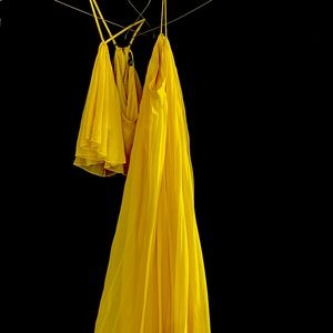 Yellow Two Piece crop top & long skirt set